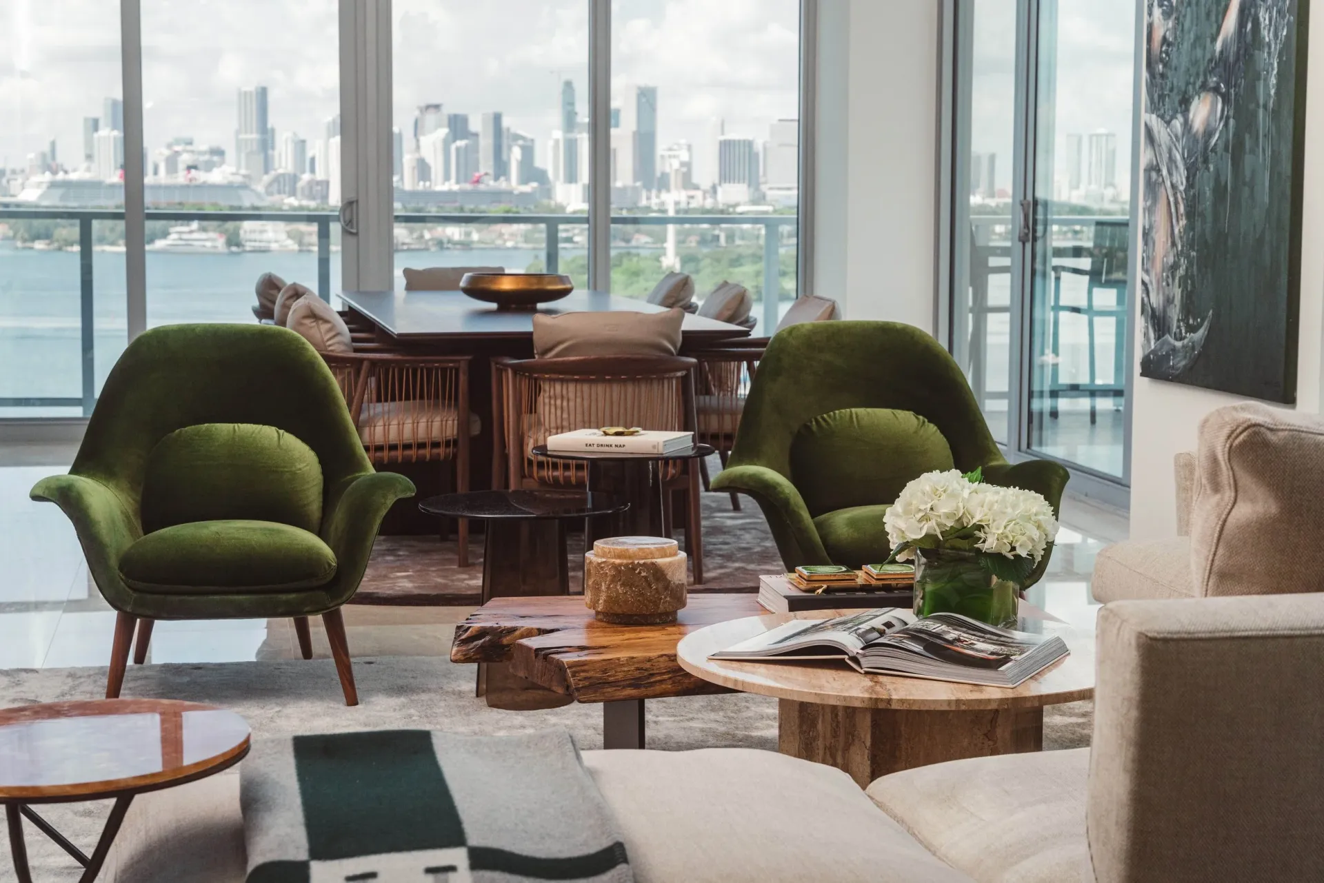 Flamingo Point — bayfront penthouse with sculptural velvet lounge and speakeasy library, Miami Beach, FL