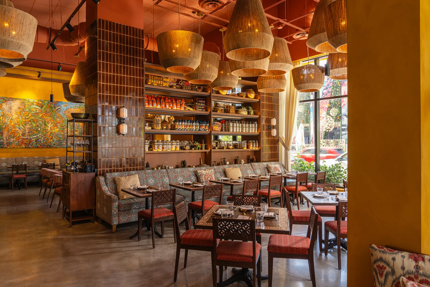 Ghee — Indian kitchen with traditional lanterns and custom imported furniture, Wynwood, FL