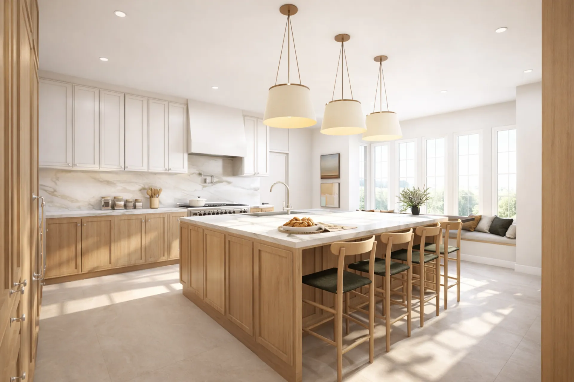 Norona Residence luxury family home with white oak and calacatta marble, Miami