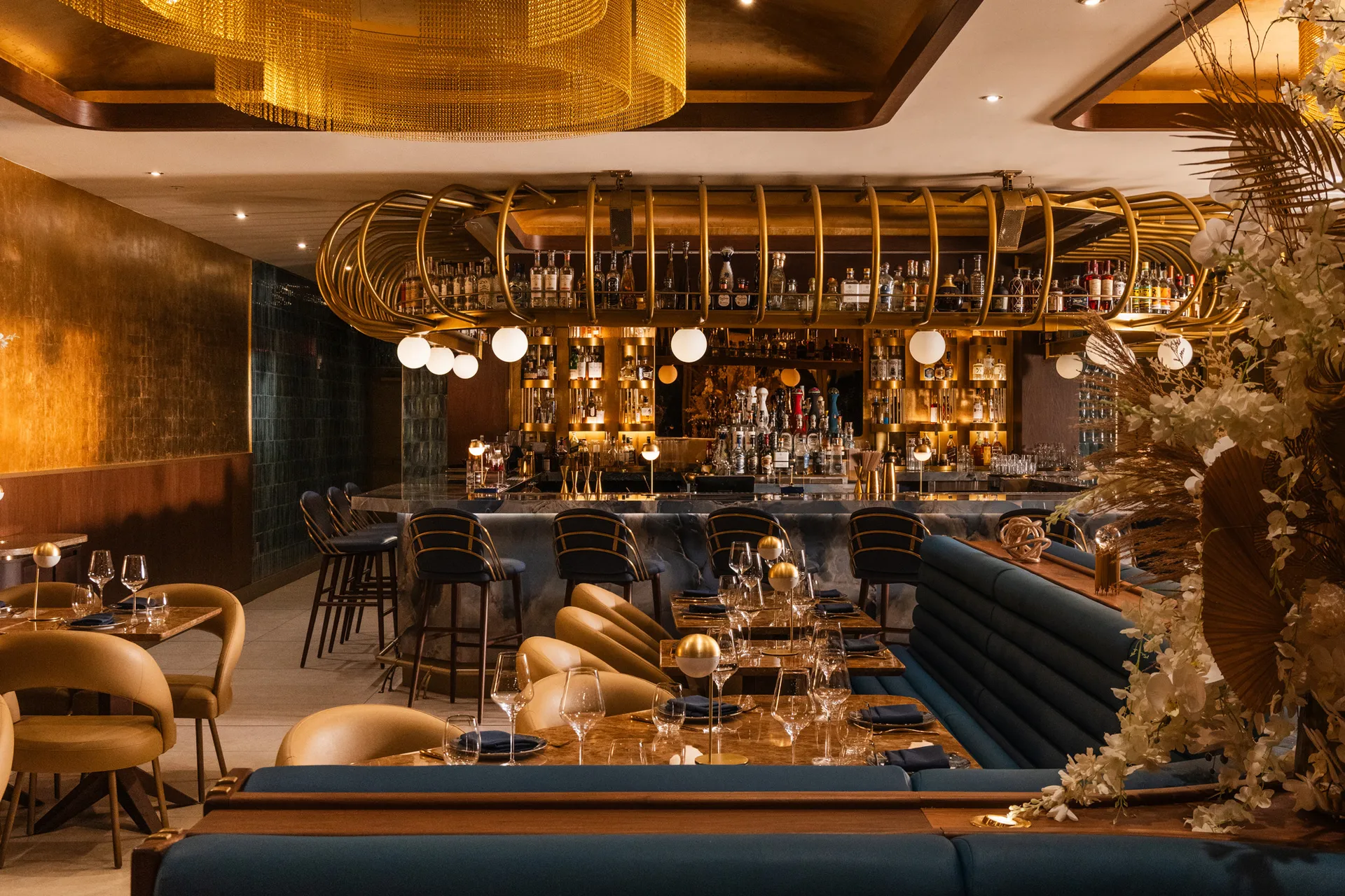Elixir bar lounge at Oro with intimate barroom design, Miami Beach bar design