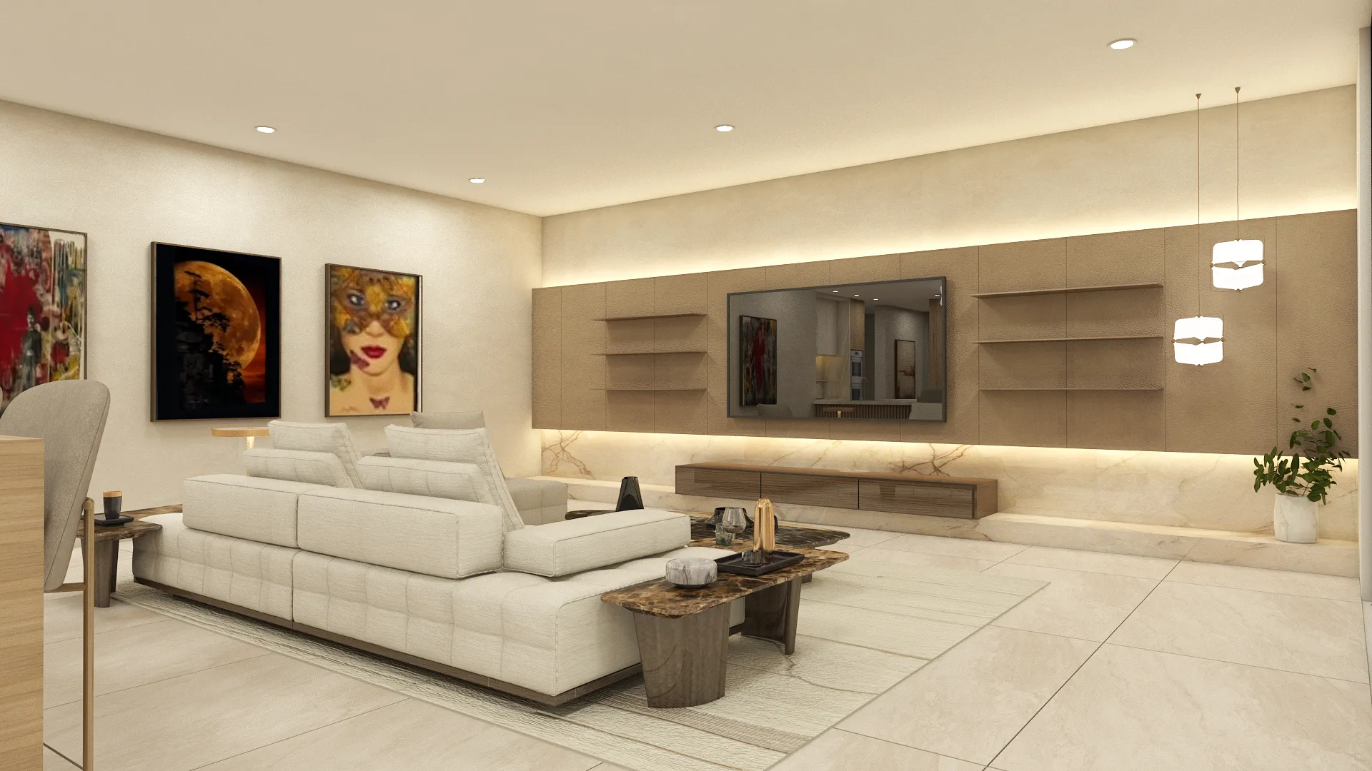 Kitchen with stone countertops and integrated cabinetry at Quevedo Residence, Miami