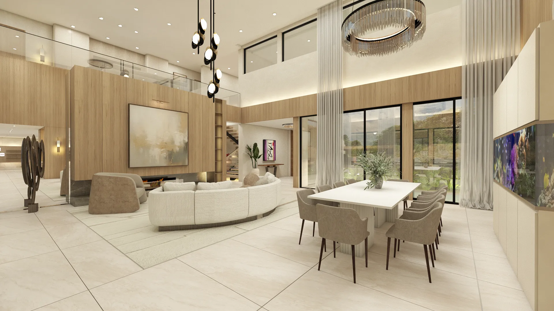 Open living and dining space at Quevedo Residence, Miami