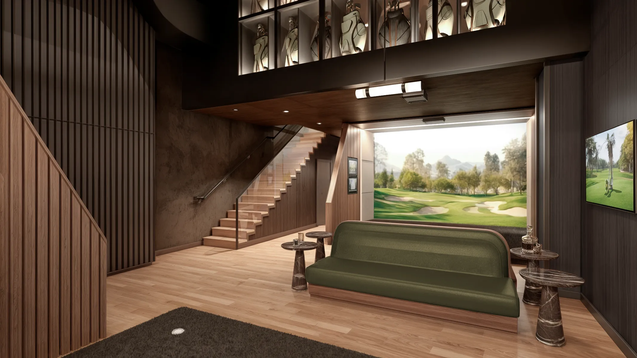 Bar and social area at The Tips Golf experiential lounge, Brickell Miami